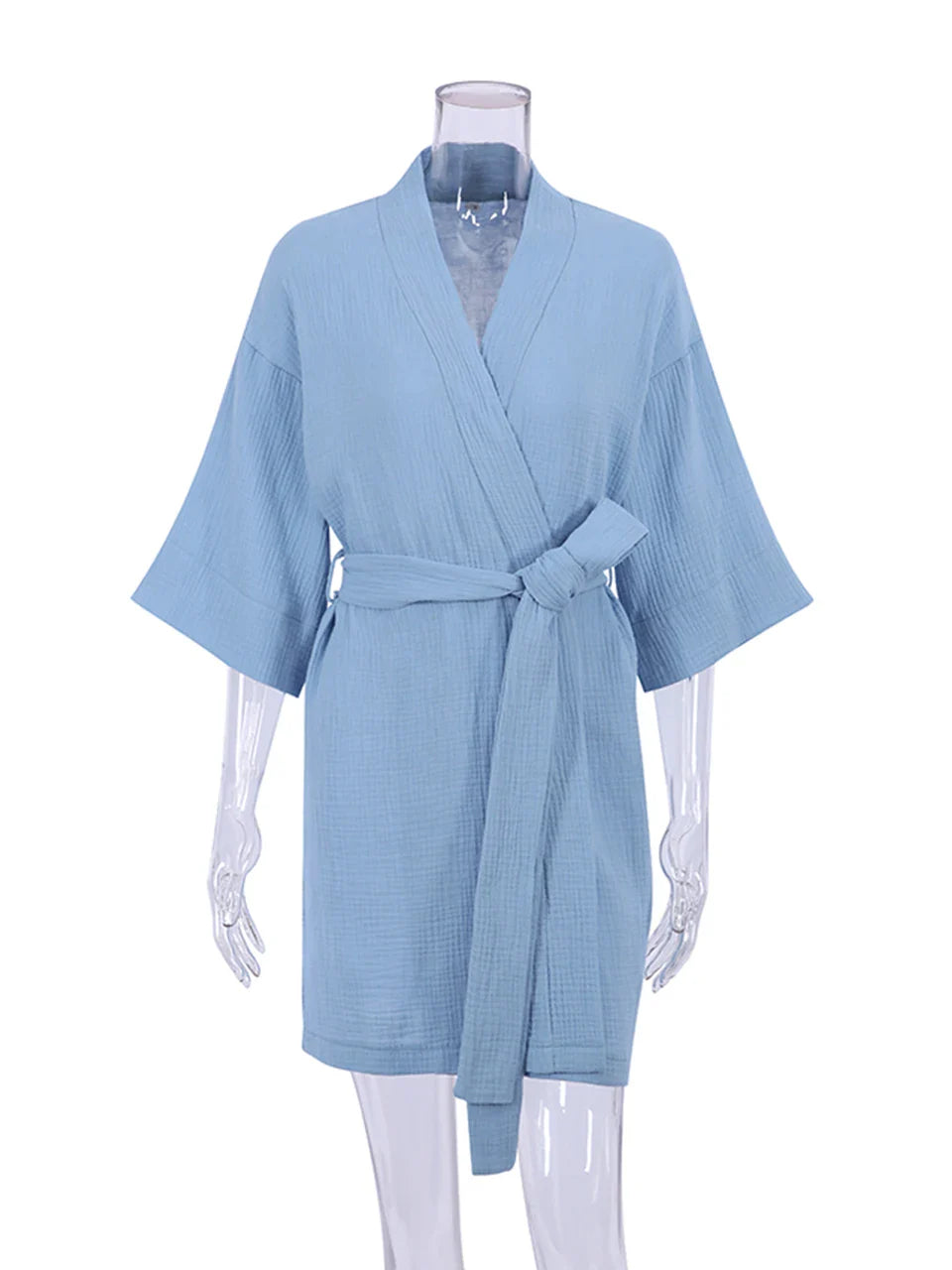 qgtao Crape Cotton Robe Women's Nightwear Mini Bathrobes Lace Up Sleepwear Muslin Women'S Home Clothes Solid Color Robes Women Nightie