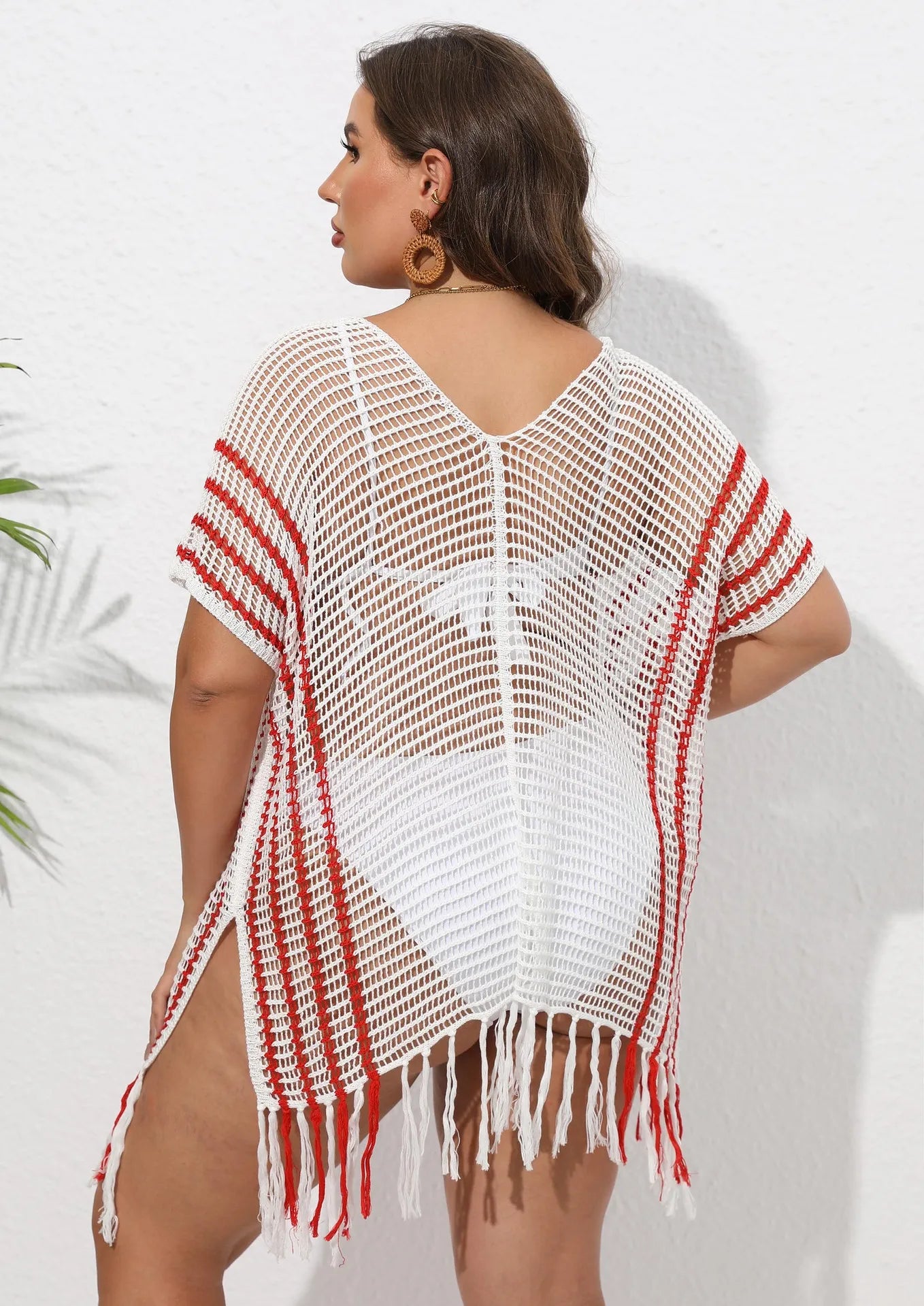 qgtao Sexy Beach Cover Up for Swimwear Women Tassel Plus Beachwear Pareos De Playa Mujer Knit White Kimono Femme Vestido Big Cover Ups