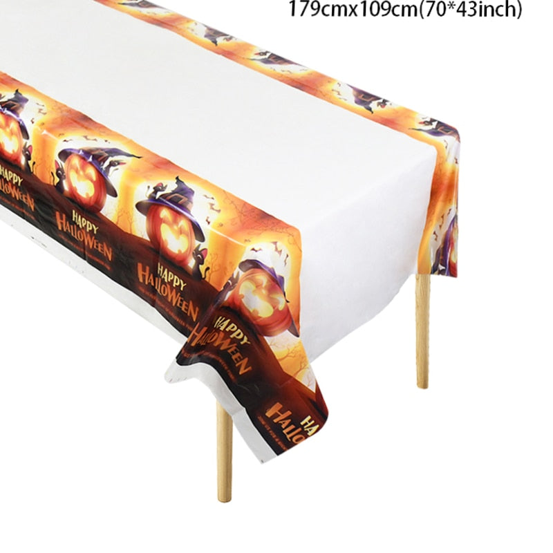 Halloween Decoration Tablecloth Pumpkin Spider Web Bat Plastic Table Cover Festival Party Home Table Decoration Supplies