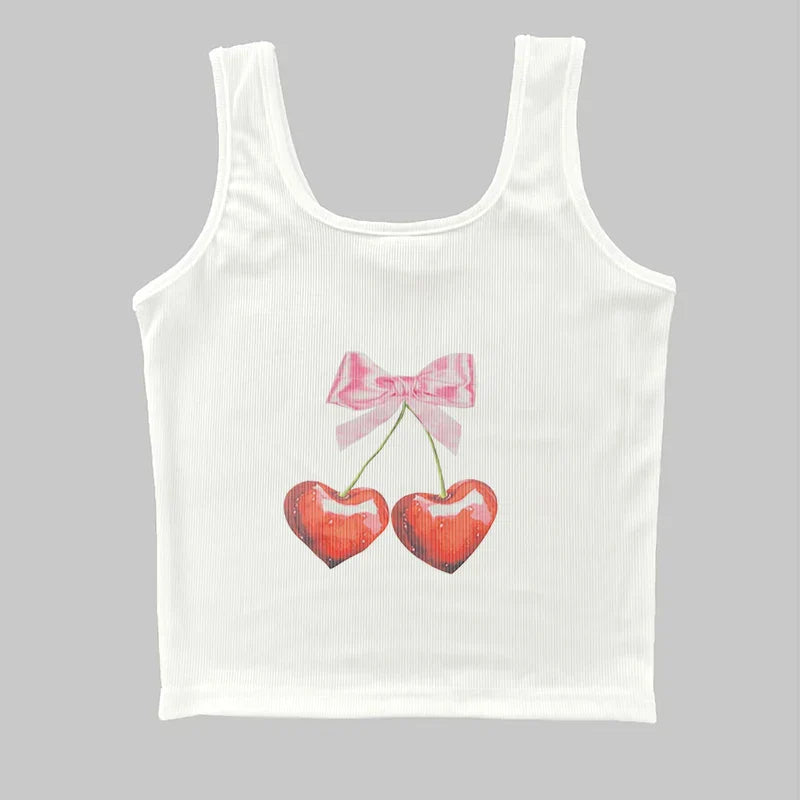 qgtao Y2k Tshirt Grunge Baby Tee Aesthetic Cherry Print Casual Vintage Streetwear Short Sleeve Crop Top Clothes Gothic Slim T-shirts