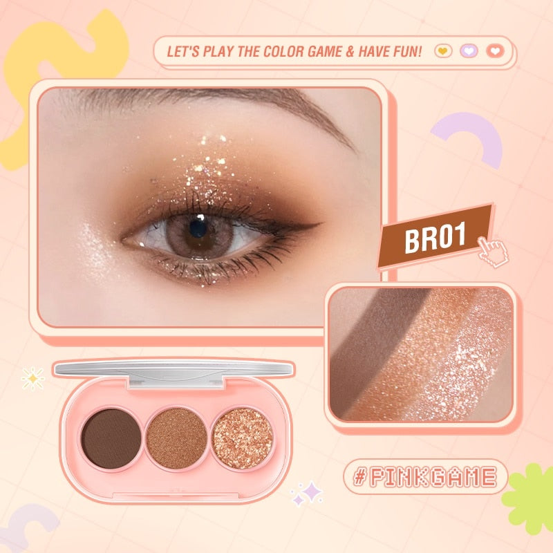 3 Color Glitter Eyeshadow Palette Pearly Matte Shiny Long Lasting Waterproof Pigments Eyes Makeup Cosmetics