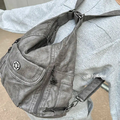 qgtao  Vintage Y2k Handbag Women High Street Pu Leather Casual Backpack Messenger Bag Female Harajuku White Mochila Aesthetic