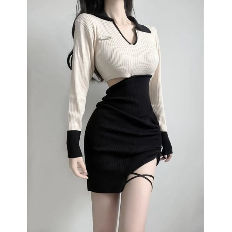 Y2K V Neck Contrast Mini Dress