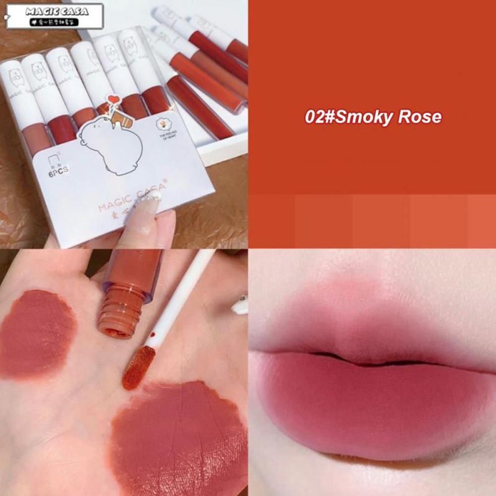 6pcs/set Waterproof Lipstick Sexy Red Lip Lip Stick Vintage Matte Velvet Lip Gloss Long Lasting Non-stick Cup Makeup Cosmetics