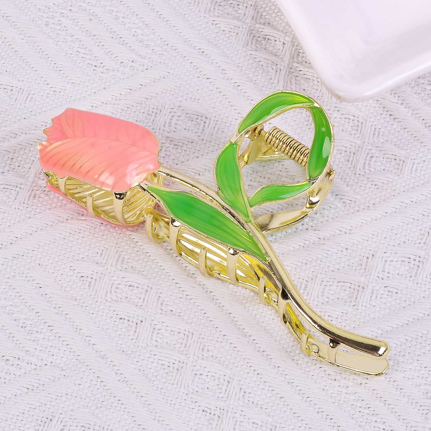 2022 Korean Fashion Pink 3D Tulip Hair Claws Women Girls Summer Shark Clip Hair Accessories Leaves Flowers Ponytail Gradient