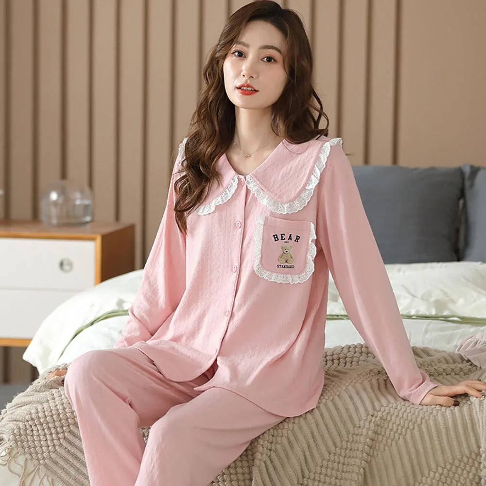 qgtao M-3XL 100% Cotton Soft Women's Pajama Sets Free Shipping Spring Autumn Sleepwear for Sleeping Korean Style Cute Home Clothes