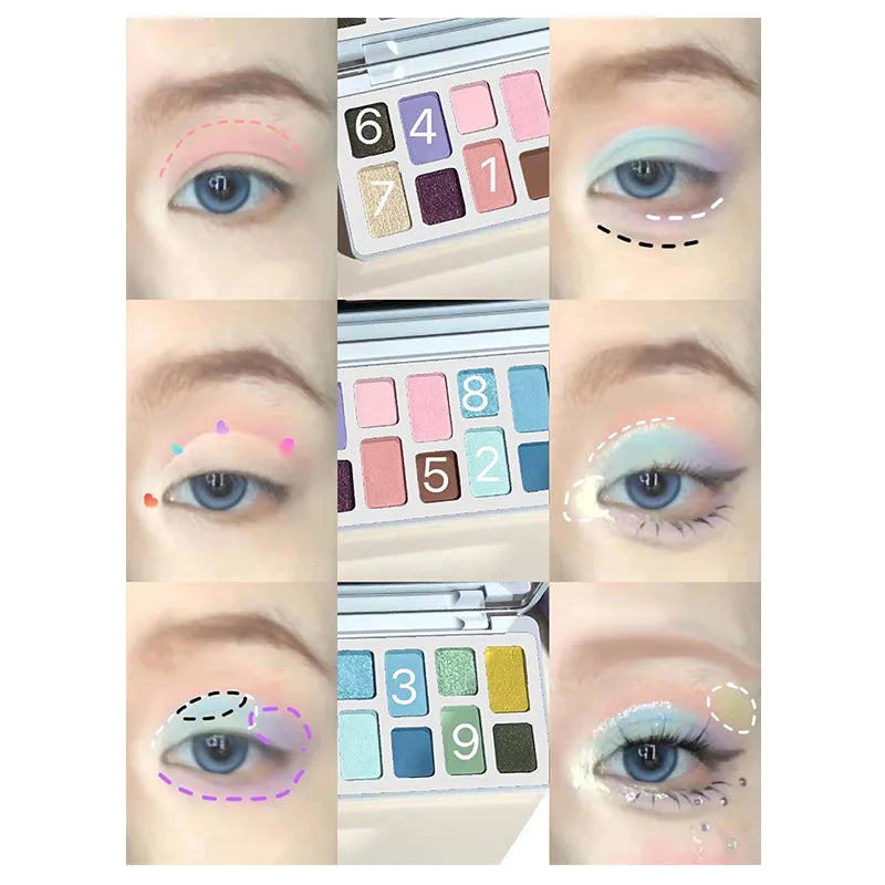 qgtao 16 Colors Eye Shadow Tray Colorful Eyeshadow Blush Glitter Matte High Quality Long Lasting Professional Makeup Korean Cosmetics