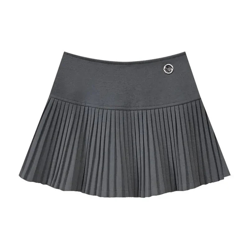 qgtao Fashion Woolen Pleated Skirts Women Korean Chic Sexy High Waist A-Line Skirts Y2K Summer Solid Preppy All Match Mini Skirts