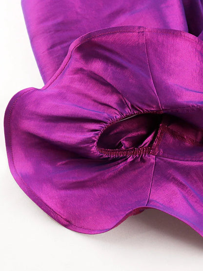 qgtao Off Shoulder Blouse Plus Size Ruffles Long Flare Sleeve Shiny Purple Tops Evening Party Cocktail Club Wear Shirts Blouses 4XL