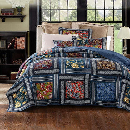 Yeknu Vintage Quilt Set 3PCS Patchwork Bedspread on the Bed Cotton Coverlet King Size Quilted Blanket on Bed Comforter