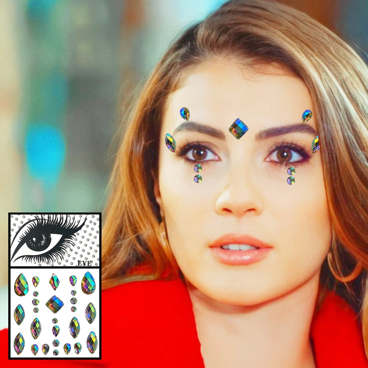 Face Jewelry Temporary Tattoos Eyes Eyeshadow Bindi Dots Crystals Gems Sticker Sparkle Pearl Tears Makeup Jewels Halloween Rave