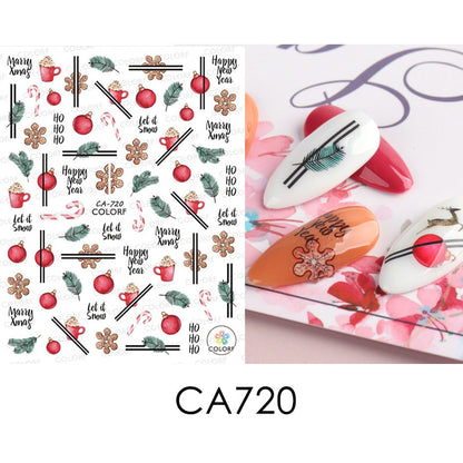 3D Christmas Sticker for Nails Cute Cartoon Sliders Snowflake Elk Xmas Tree Decal Gel Polisn Manicure Nail Art Decor SACA717-724
