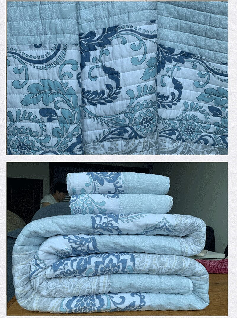 Yeknu 100% Cotton Modern Minimalist Light Blue 3pcs Printed Quilted Quilt Pillowcase Free Shipping