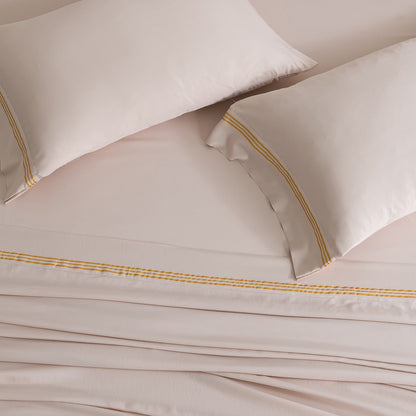 Yeknu Summer Luxury Solid Color Summer Fitted Sheet Set Mattress Cover Pillowcase Flat Bedding Queen King Size for Home Decor