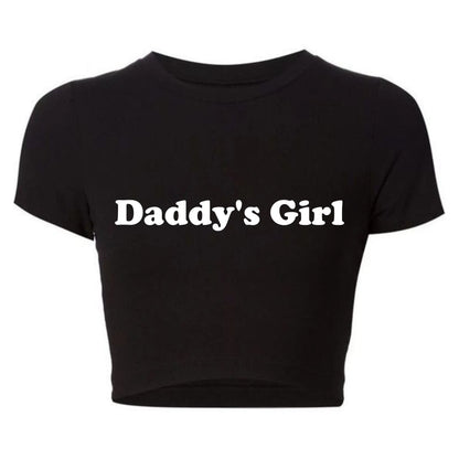 Daddy's Girl Funny Letters Print Women Cropped Top Harajuku Kawaii Clothes 2000s Grunge T Shirt Baby Tee Tshirt Dropshipping