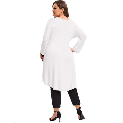 qgtao Plus Size Long Sleeve Casual Hi Low Tops Long Loose Fit Flare Basic Swing Blouse T Shirt Large Size Spring Autumn Tunic 7XL 8XL