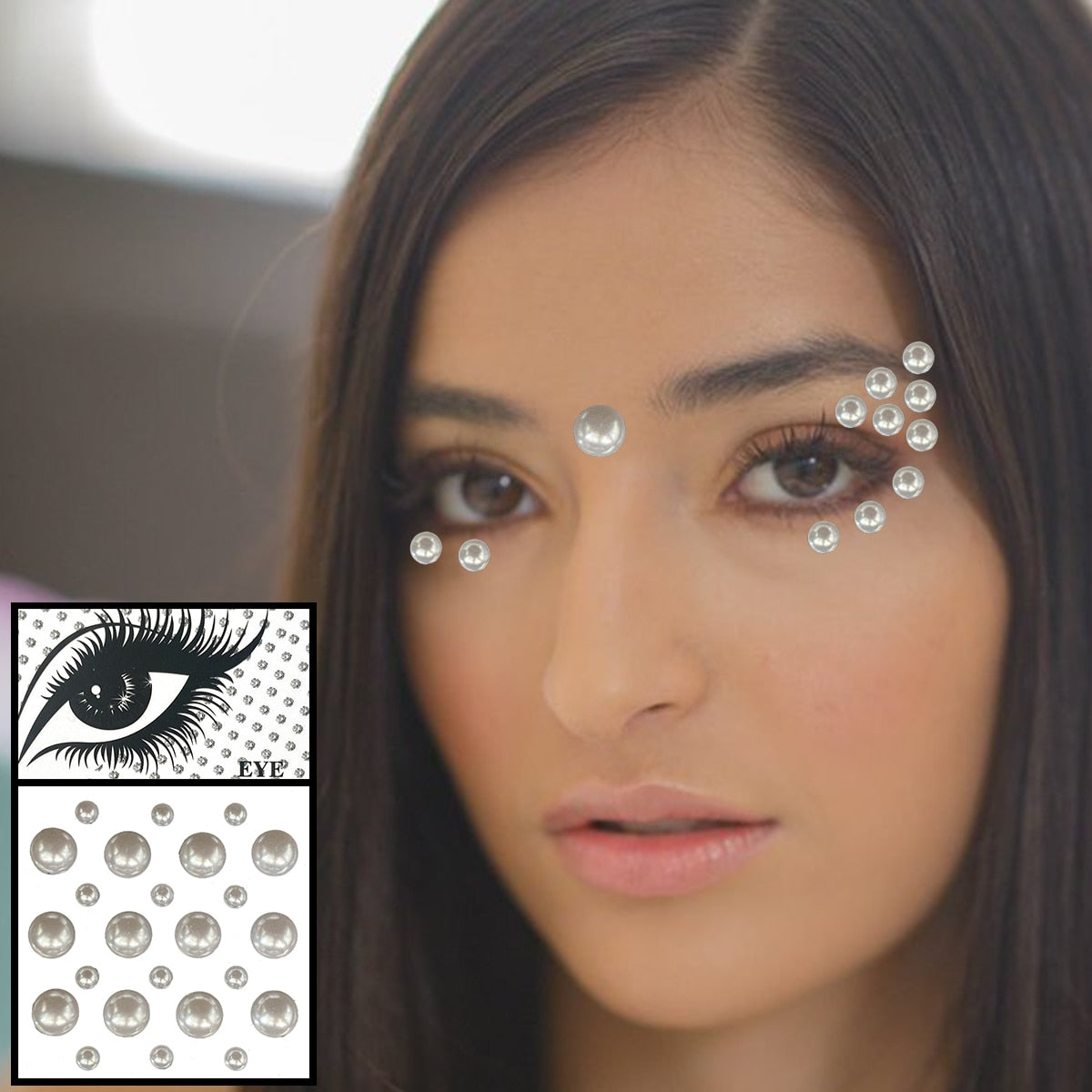 Face Jewelry Temporary Tattoos Eyes Eyeshadow Bindi Dots Crystals Gems Sticker Sparkle Pearl Tears Makeup Jewels Halloween Rave