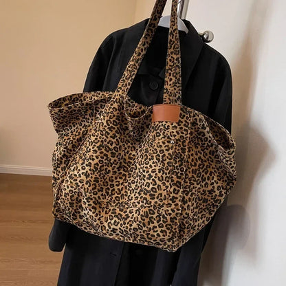 qgtao Oversized Leopard Prints Shoulder Bags for Women Deformable Canvas Large Capacity Shopping Totes 2024 Winter New Luxury Handbags