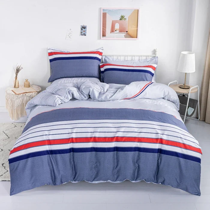 Yeknu 3PC 100% Cotton Duvet Cover Set Striped Printing 1PC Duvet Cover 2PC Pillowcase Cotton Soft Skin Friendly Bedding