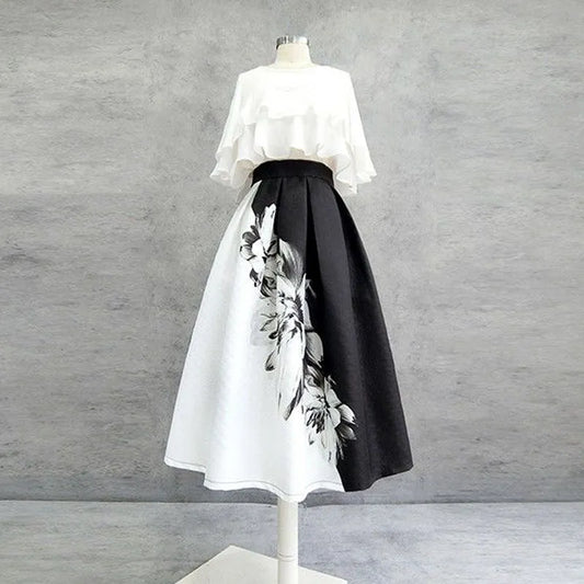 Vintage High Waist Women Tutu Skirt Korean Women's Clothes High-End Printing All-match Streetwear Irregular Skirts A-line Skirt