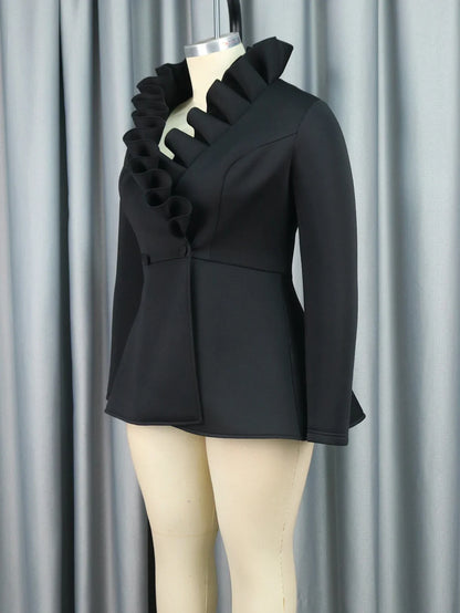 qgtao  Long Sleeve Top Blouse Plus Size V Neck Button Up Pullover Tunics Vintage Office Lady Church Party Event Peplum Blouses