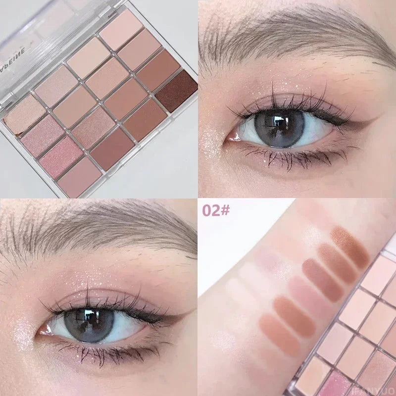 qgtao 16 Colors Eyeshadow Palette Low Saturation Rose Pink Pearly Matte Glitter Eyeshadow Shiny Eye Shadow Long-lasting Eye Makeup