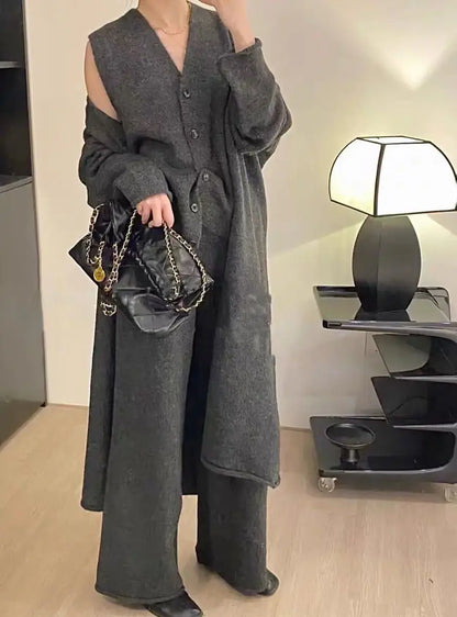 qgtao Autumn and Winter High-end Retro Maillard Long Sweater Two-piece Set