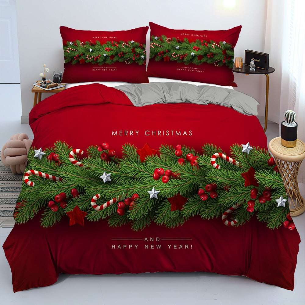 Merry Christmas Duvet Cover with Pillowcase Polyester Comforter Covers  Print Home Textile Bedroom Decoration Bedding Set