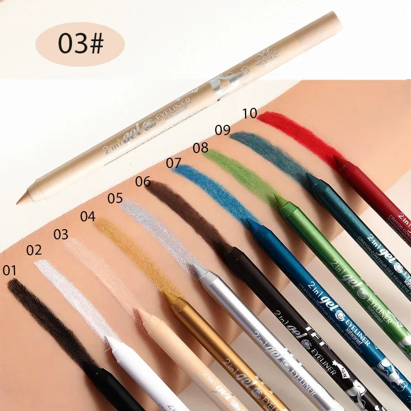 qgtao 7 Colors Waterproof 2 In 1 Eyeliner Lipliner Pencil Blue White Black Eyeliner Gel Pen Easy Wear Lasting Eyes Makeup Cosmetic