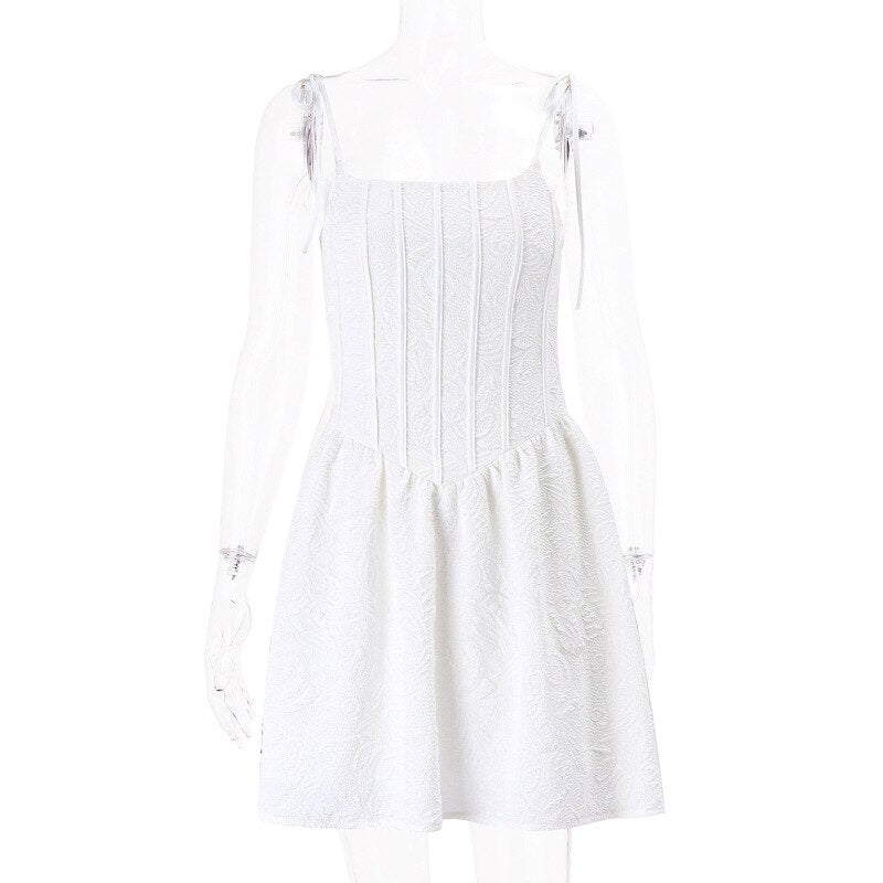 Jacquard White Summer Mini Dress