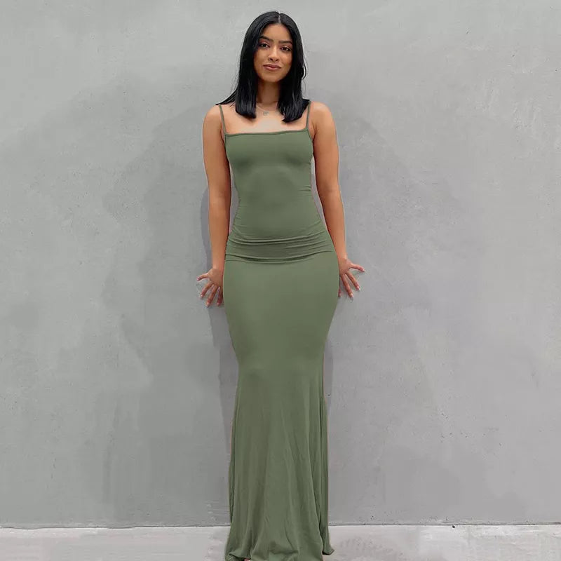 qgtao聽 2024 New Sexy Long Dresses Daily WearWomen Sleeveless Fish Tail Dress, Solid Color Spaghetti Strap Bodycon Long Skirt
