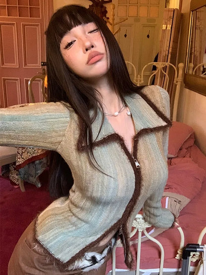 Tonngirls Gothic Sweater Women Knitted Tie Dye Cardigan Patchwork Y2k Vintage Tops Streetwear Korean Style Autumn Winter Sweater