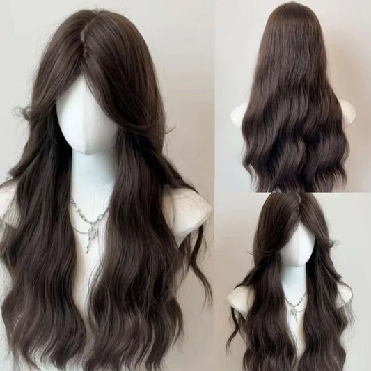 qgtao  -  Wig for Women Long Wavy Black Brown Wigs Natural Water Ripple Center Parted Eight Curly Hair Soft Hair.for Daily Use Cosplay