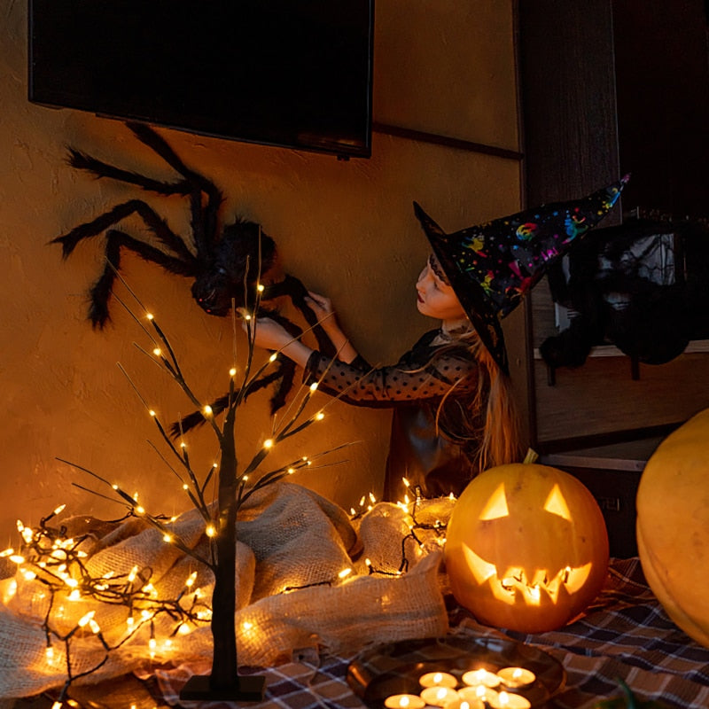 Halloween Decor LED Birch Tree Light Halloween Party Hanging Ornaments Tree Decorations for Home Table Kids Gift Christmas Lamp