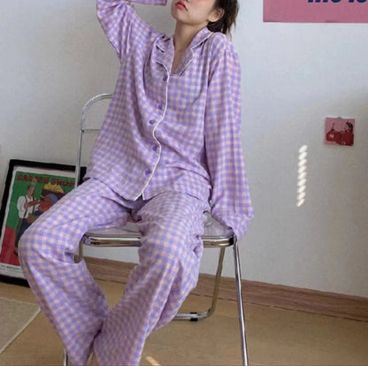 qgtao Spring Autumn Pajamas Women's Winter Sleepwear Set Korean Version of Ins Style Cute Long Sleeve Trousers Set Female Loungewear