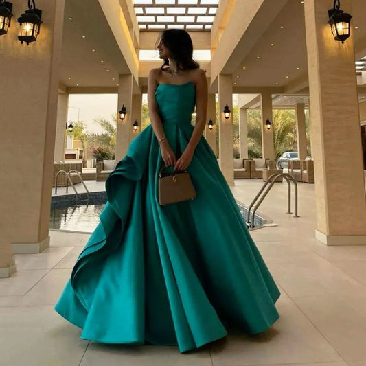 qgtao  Satin A Line Saudi Arabic Evening Dresses Pleats  Floor Length Dubai Evening Party Dress  robe