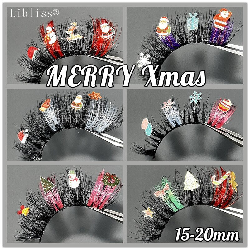 15-20MM Party Fluffy Halloween Christmas Mink Lashes Vendor 3D 5D Glitter Colored Fake Eyelashes Box Package Makeup Tools