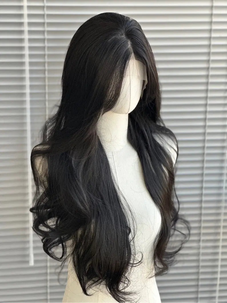 OKLULU  -  Black Wig for Women 13*4 Lace Front Wig Long Wavy Hair Deep Parting Black Curly Hair Natural Hairline Lace Front Synthetic Wig