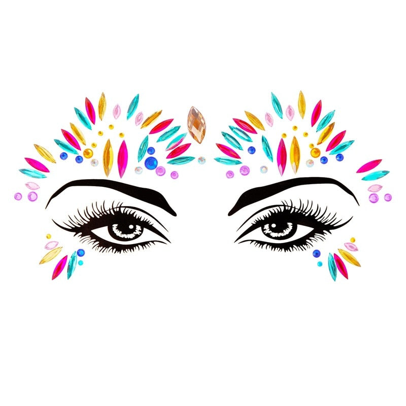 Face Festival Stickers 3D Eyebrow Diamond Temporary Tattoo Kids Show Makeup Halloween Party DIY Face Jewelry Tattoo Decoration