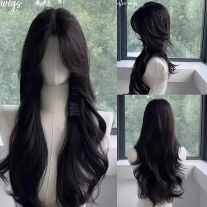 OKLULU  -  Black Wig Long Wavy Natural Hair Synthetic Wigs for Women 24inch High Quality Heat Resistance Wigs for Women Human Hair