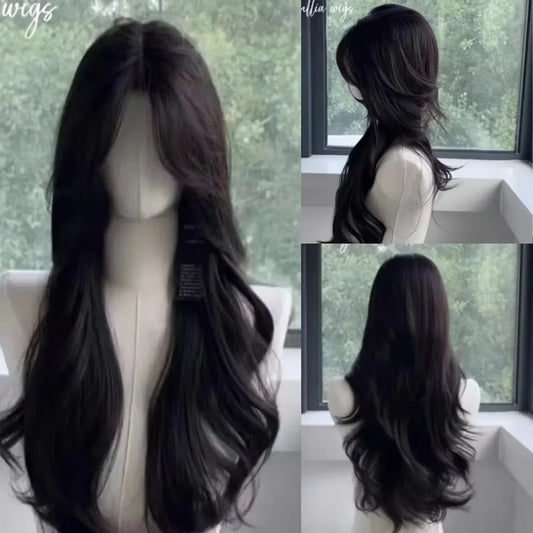 OKLULU  -  Black Wig Long Wavy Natural Hair Synthetic Wigs for Women 24inch High Quality Heat Resistance Wigs for Women Human Hair