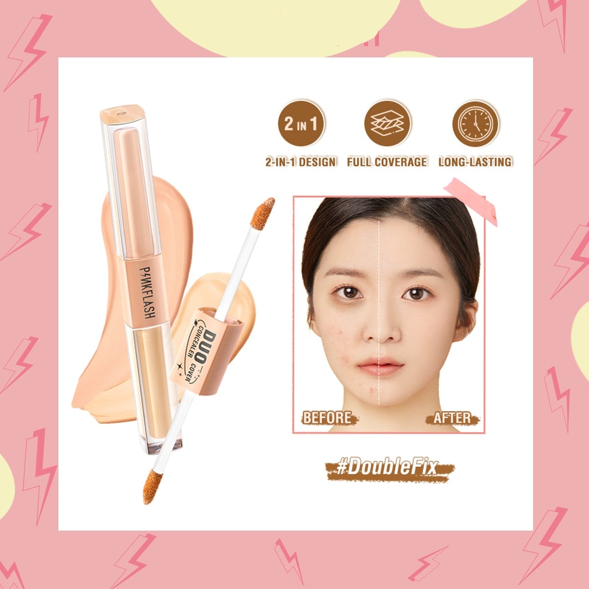 2 In 1 Dual-Shade Liquid Concealer Full Coverage Brighten Matte Lightweight Face Makeup Foundation Cream Cosmetic