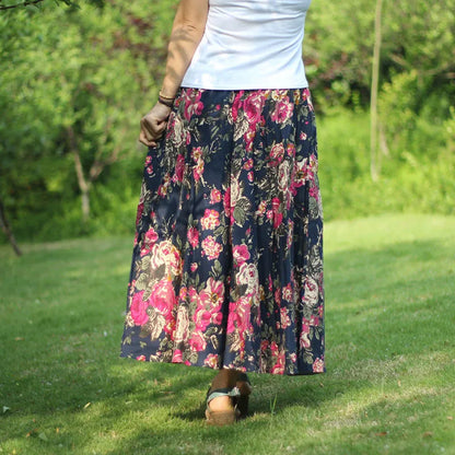 Summer Ethnic Style Cotton Linen Bohemian Streetwear Y2k Skirt Fashion Clothes Long Skirts Women Clothing Casual Vintage Elegant