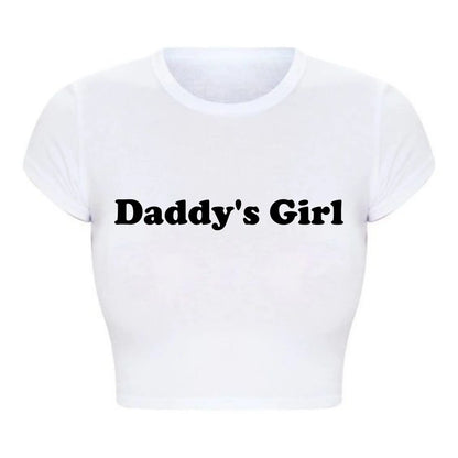 Daddy's Girl Funny Letters Print Women Cropped Top Harajuku Kawaii Clothes 2000s Grunge T Shirt Baby Tee Tshirt Dropshipping