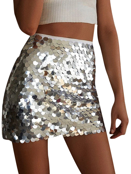 qgtao Women Glitter Sequin Skirt Sexy Bodycon High Waist Sparkle Mini Skirt Y2k Night Out Party Club Disco Skirt Streetwear