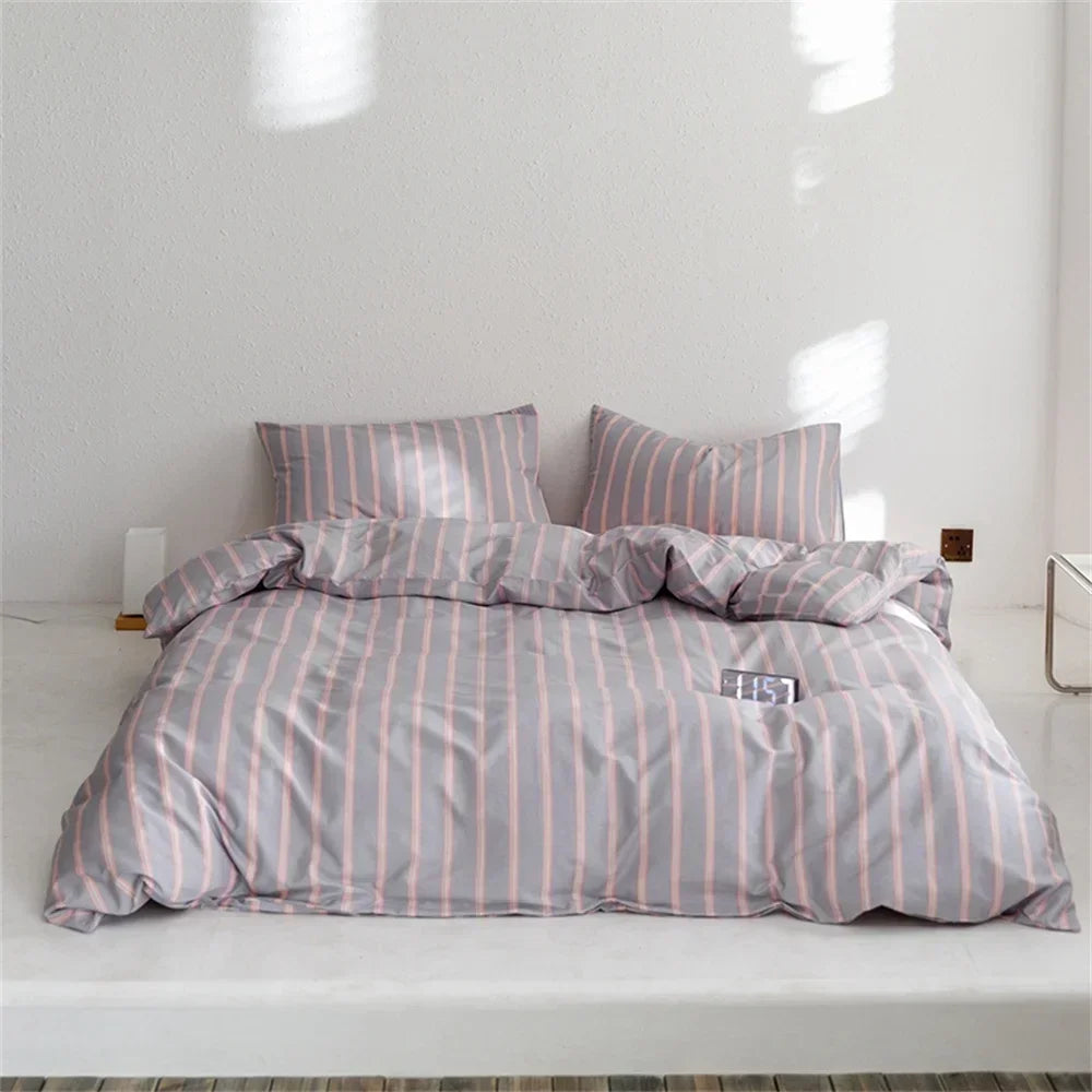 Yeknu Nordic Grey Blue Stripes Duvet Cover Set Cotton Queen King Size Bedding Set Bedlinens Sheet Pillowcases