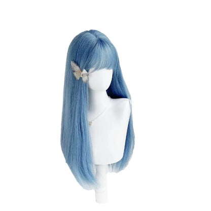 qgtao  -   Wig for Women Blue Wigs with Bangs Long Straight Hair 24inch Cosplay Natural Headband Synthetic Wig  Pelucas