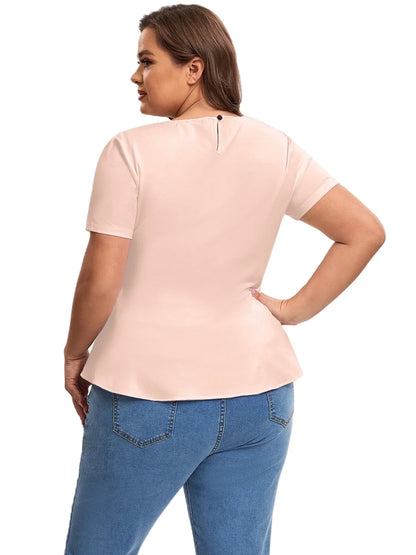 qgtao Plus Size Short Sleeve Elegant Summer Peplum Tops Women Keyhole Back Ruffle T-shirt Tee Blouse Plus Size Clothing Women 5XL 6XL