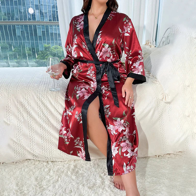 qgtaot Plus Size Pajamas for Women's Fashion, Casual, Loose Printed Pajamas for Women's Long Imitation Silk Sexy Pajamas sleepwear