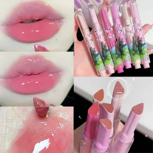 qgtao Heart-shaped Jelly Mirror Lipstick Pen Waterproof Non-stick Cup Lasting Clear Solid Lip Gloss Moisturizing Lips Makeup Cosmetics